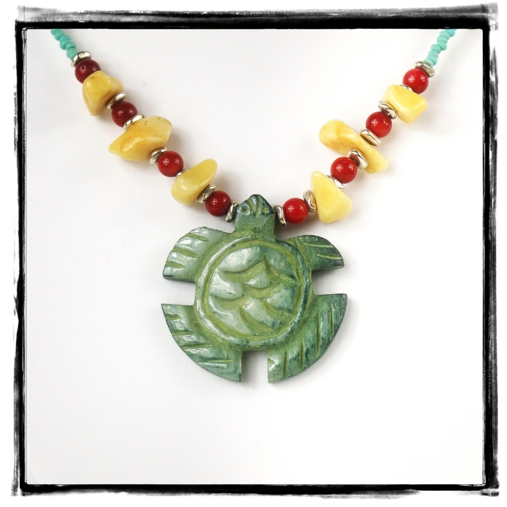 I made this, coral & stone necklace